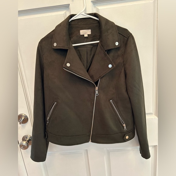 New NWT Loft Moto Jacket Green khaki Medium M - Picture 1 of 7